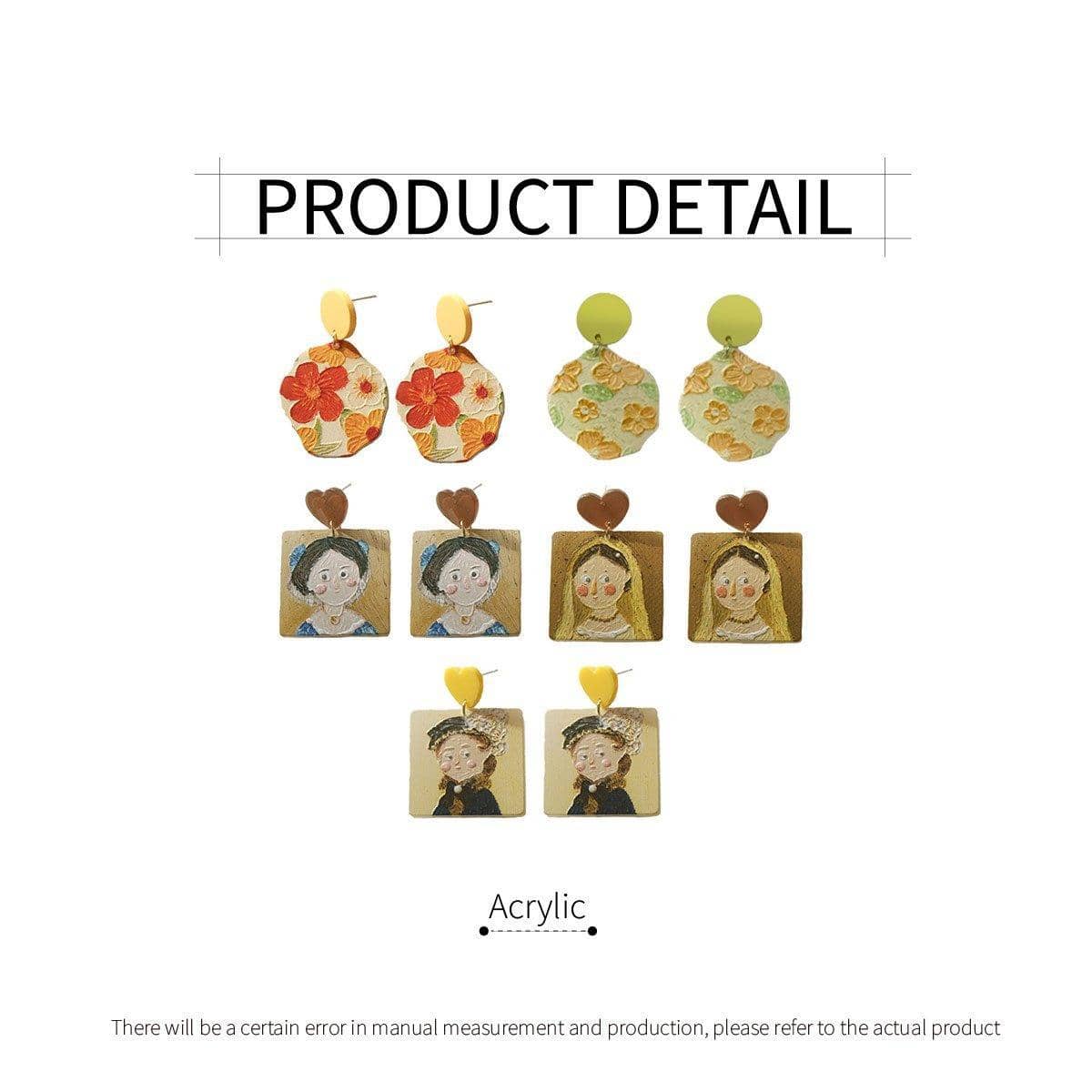 Oil Painting Style Acrylic Earrings - Peach Flower Print - view 4