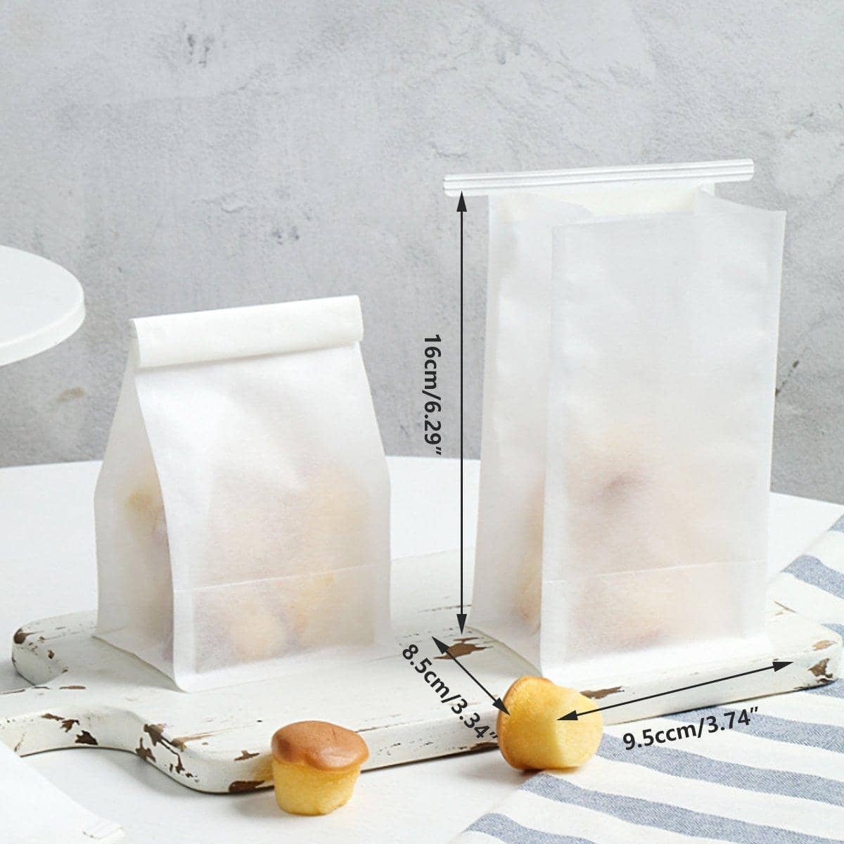 Oil-Proof Paper Bread Bags with Iron Wire Seal, Self-Standing, Pack of 50 - view 3