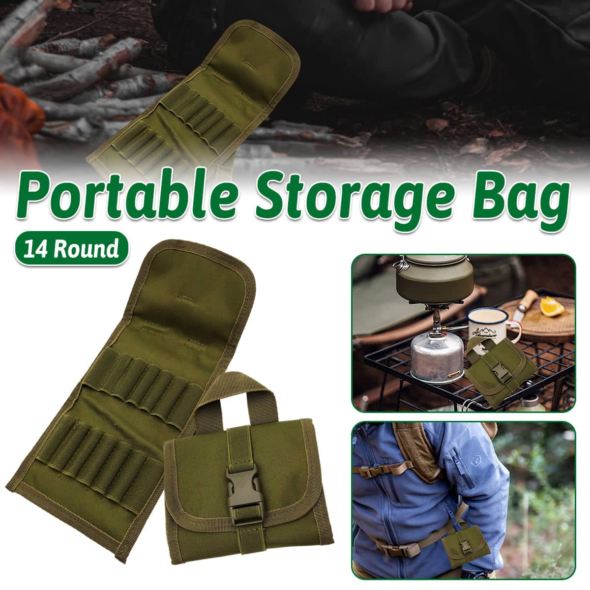 Olive Green Tactical MOLLE Mini Ammo Pouch, 14 Round, 600D Nylon