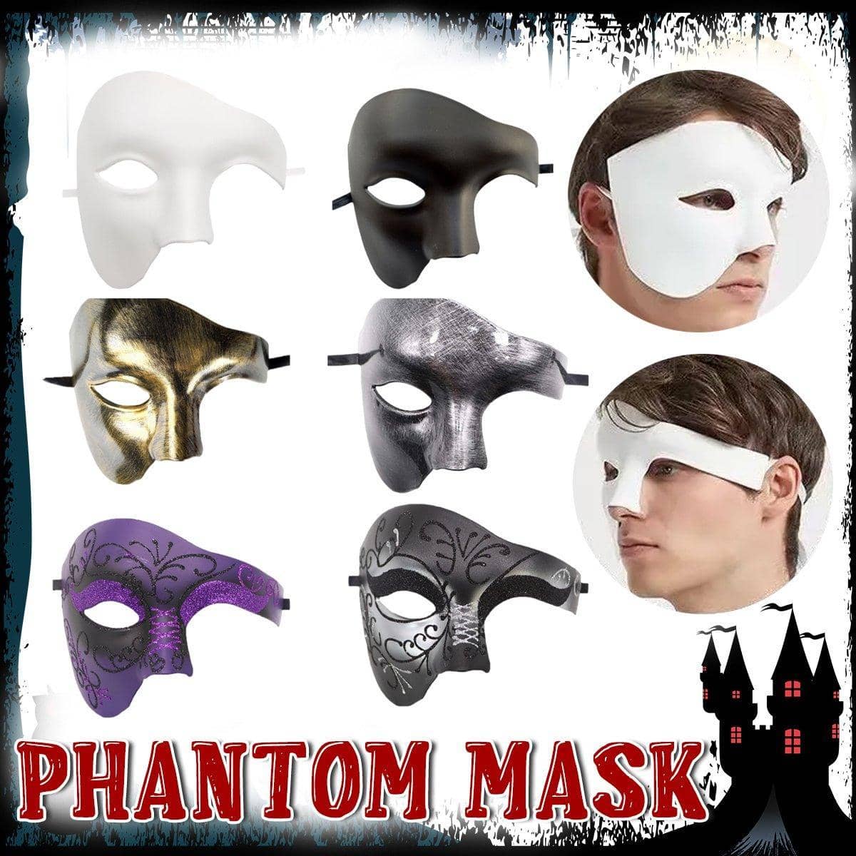 One Eye Half Face Masquerade Mask - Black and Purple - view 2