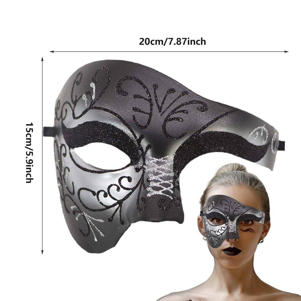 One Eye Half Face Masquerade Mask - Black and Purple - view 4