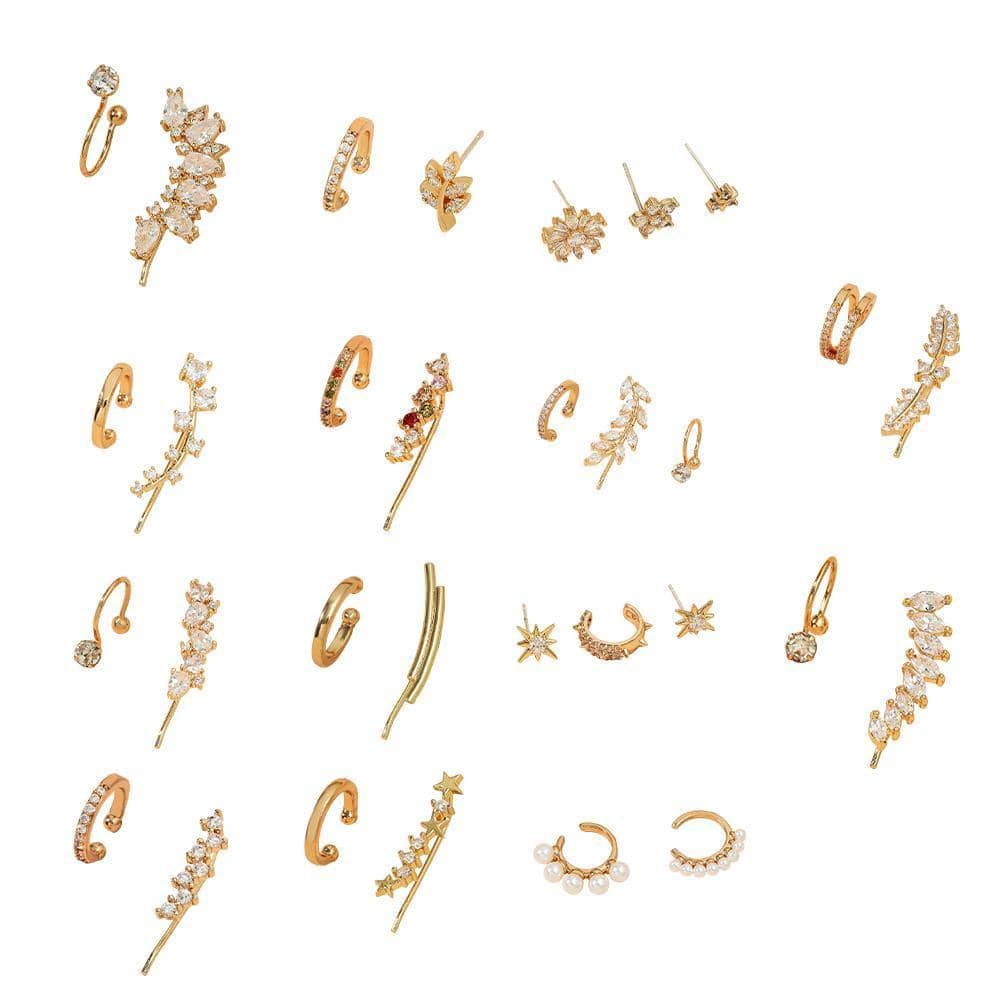 Open Hoop Ear Cuff and Teardrop Stone Ear Climber Set - Gold - view 3