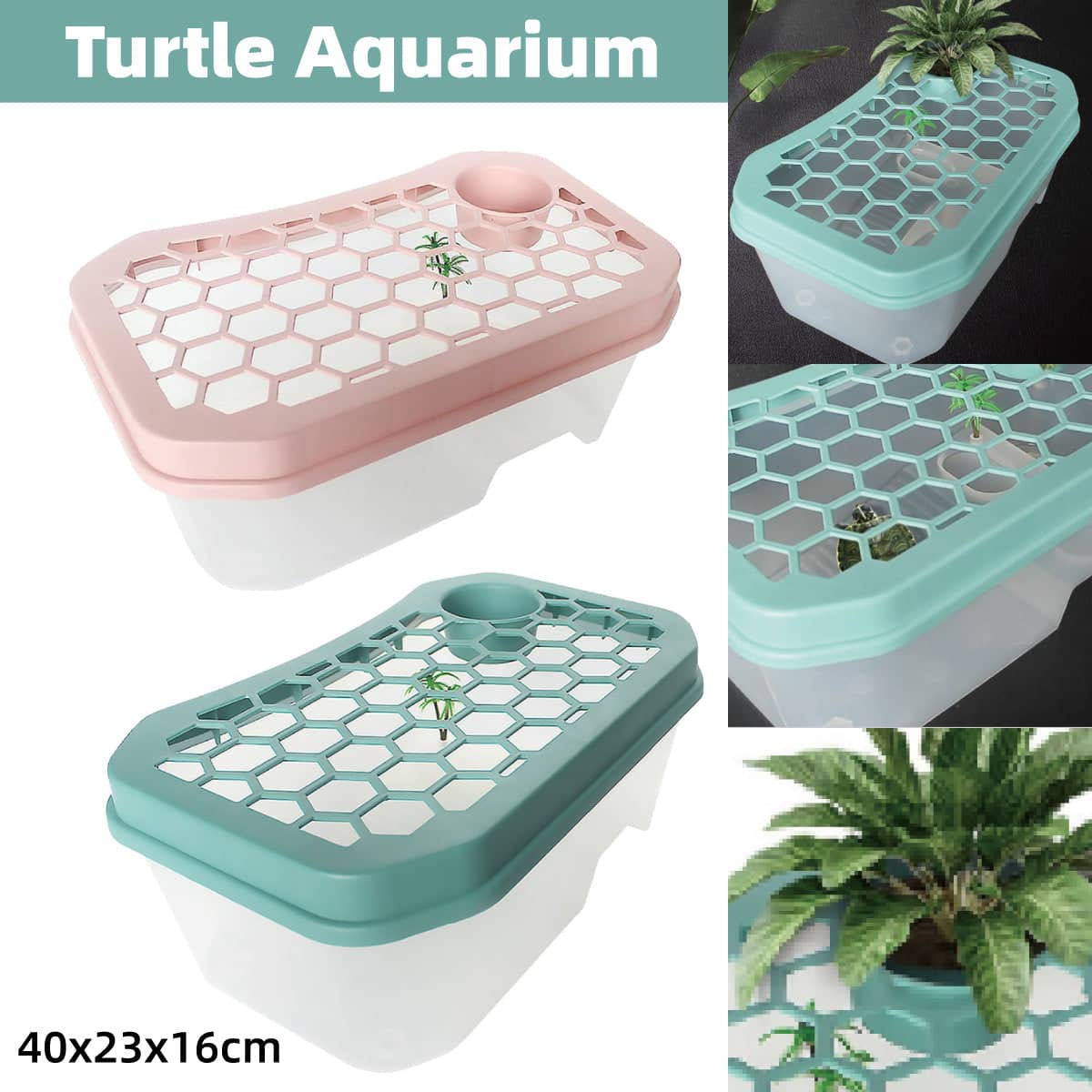 Open Top Turtle Tank with Basking Platform - Pink Lid - view 2
