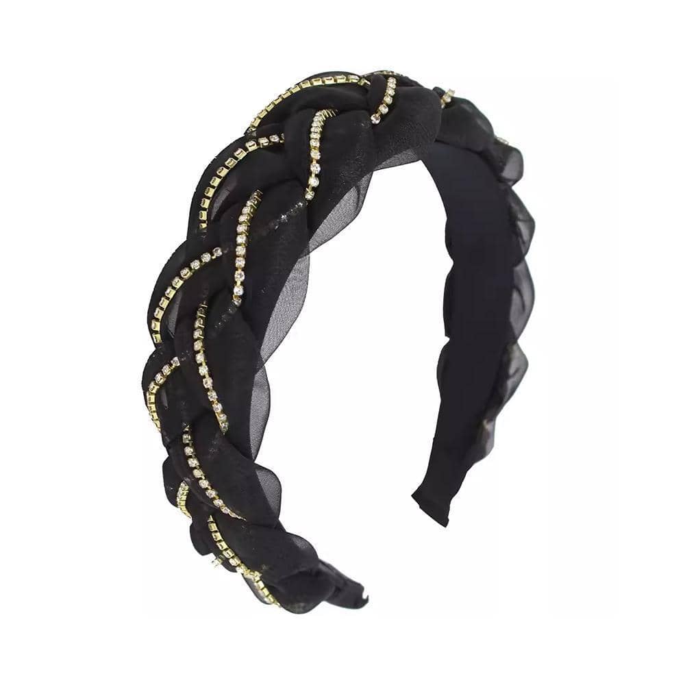 Organza Twist Knot Wide Hair Band for Women - Black