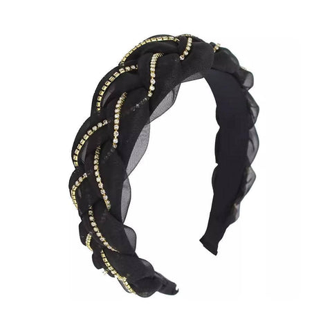 Organza Twist Knot Wide Hair Band for Women - Black