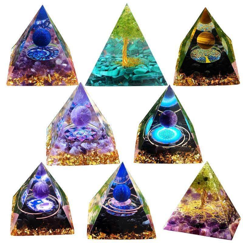 Orgone Pyramid Crystal Ornament with Obsidian and Gold Foil - Black and Brown, 60 x 60 mm - view 3