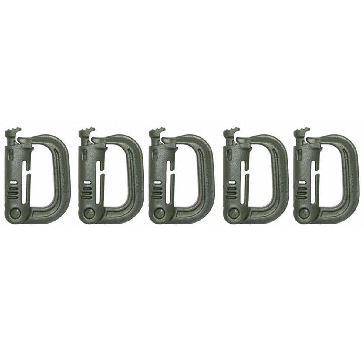 Outdoor Backpack D-Ring Buckle, Plastic Snap Clip, Pack of 5 - Green