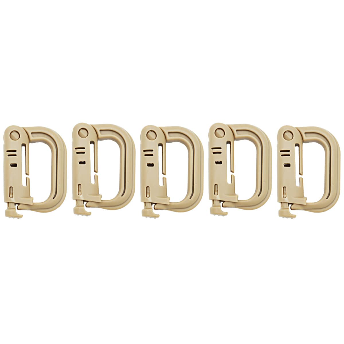 Outdoor Backpack D-Ring Buckle, Plastic Snap Clip, Pack of 5 - Khaki