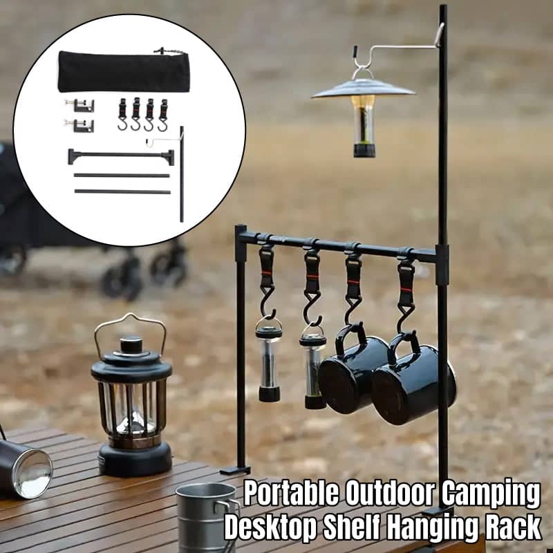 Outdoor Camping Lantern Stand with Hooks, Aluminium Alloy Table Organiser