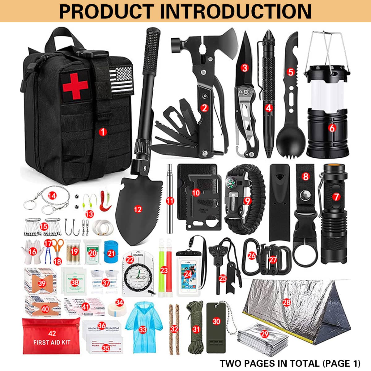Outdoor Camping Survival Tool Set, Multi-Function Hiking Emergency Kit - view 5