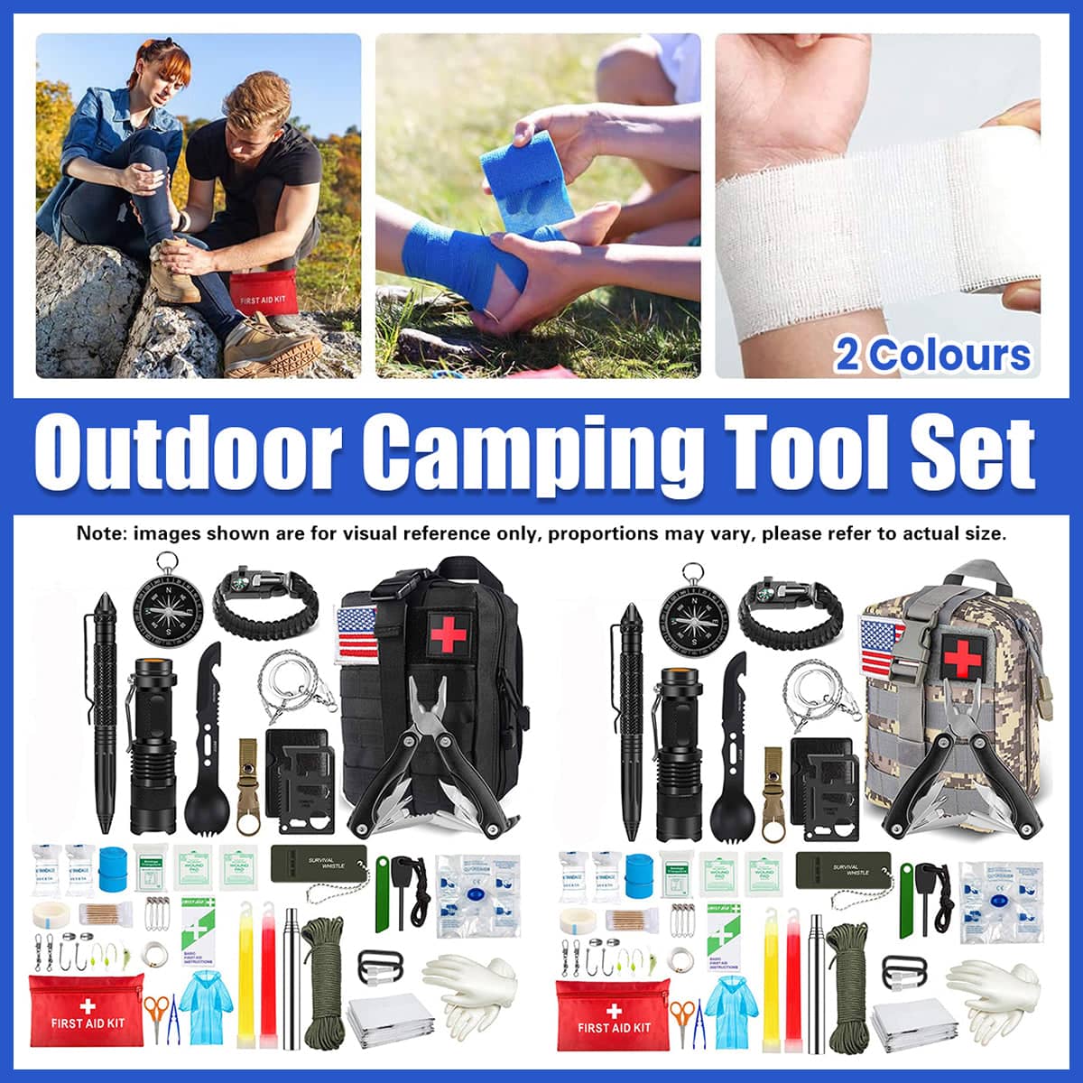 Outdoor Camping Survival Tool Set Multi Function Kit with First Aid Items - Black - view 2