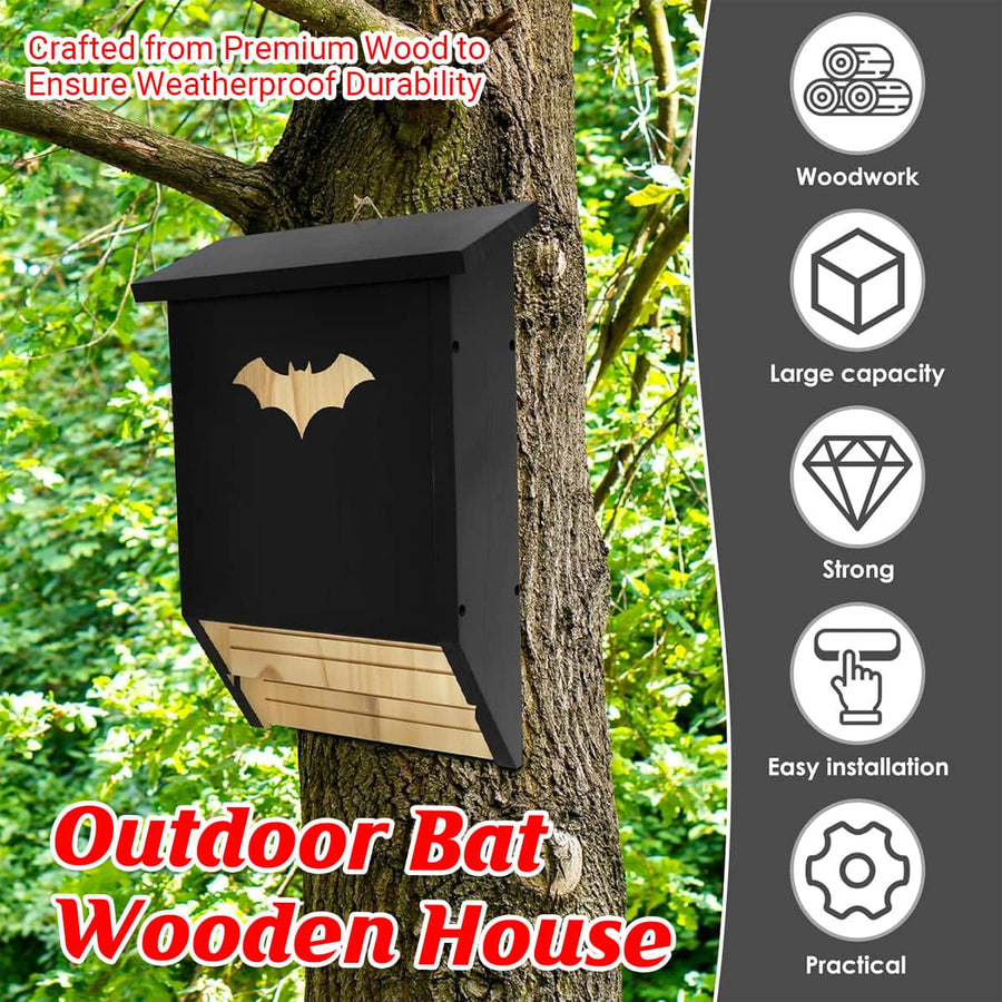 Outdoor Cedar Bat House to Attract Bats, Weatherproof Bat Box with Easy Installation