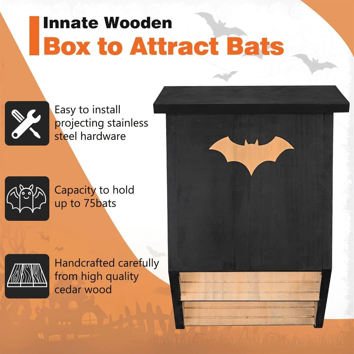 Outdoor Cedar Bat House to Attract Bats, Weatherproof Bat Box with Easy Installation - view 4