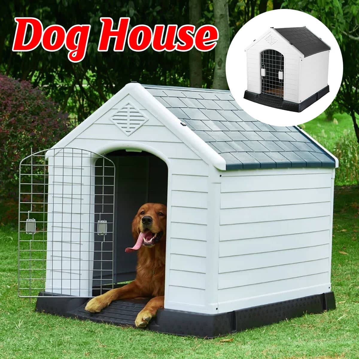 Outdoor Dog House Kennel with Sloped Roof and Elevated Floor