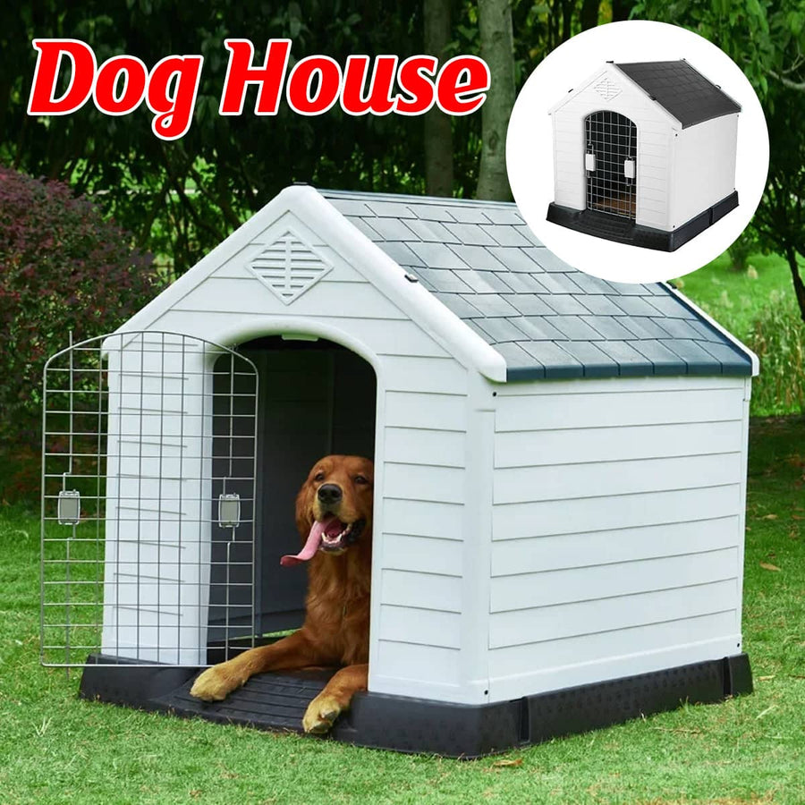 Outdoor Dog House Kennel with Sloped Roof and Elevated Floor