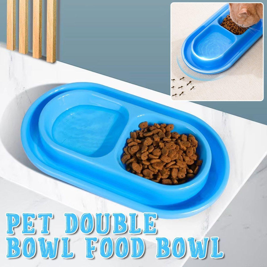 Outdoor Double Cat Feeding Bowl, Waterproof and Anti-Ant - Blue