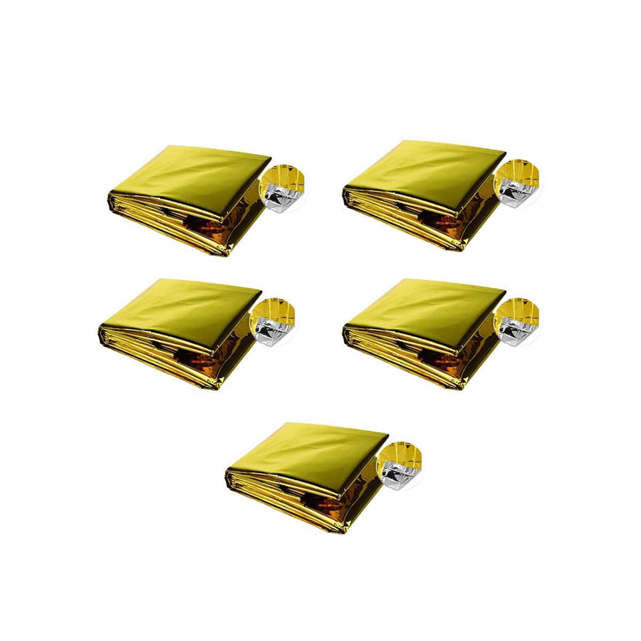 Outdoor Emergency Thermal Blankets - Gold One Side, Silver the Other, Pack of 5, 130 x 210cm