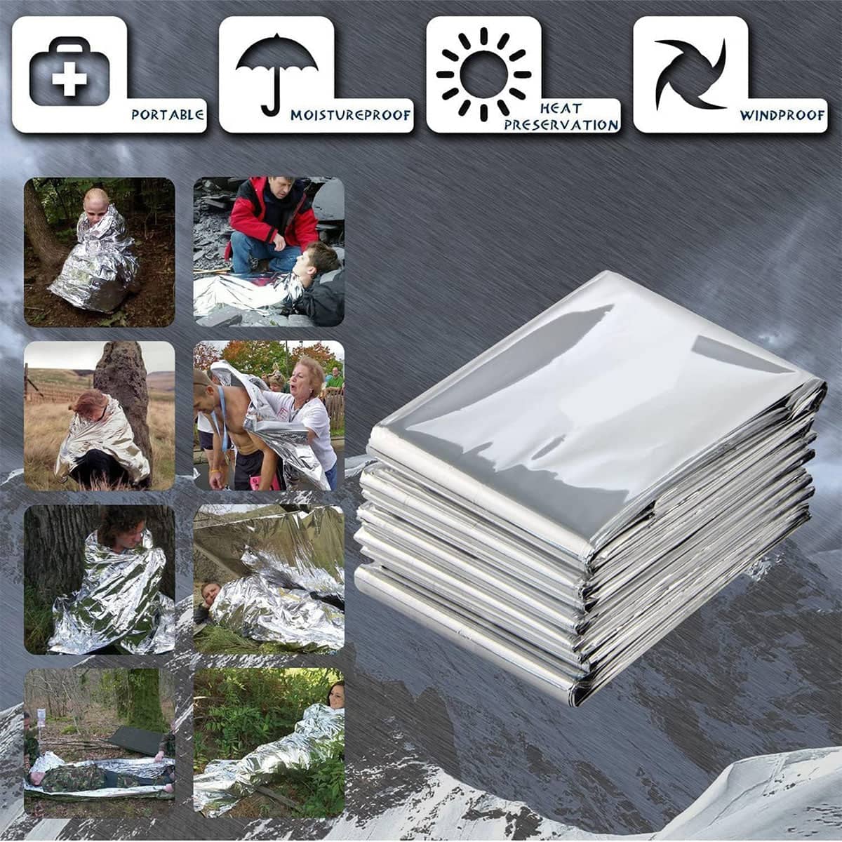 Outdoor Emergency Thermal Blankets - Gold One Side, Silver the Other, Pack of 5, 130 x 210cm - view 5