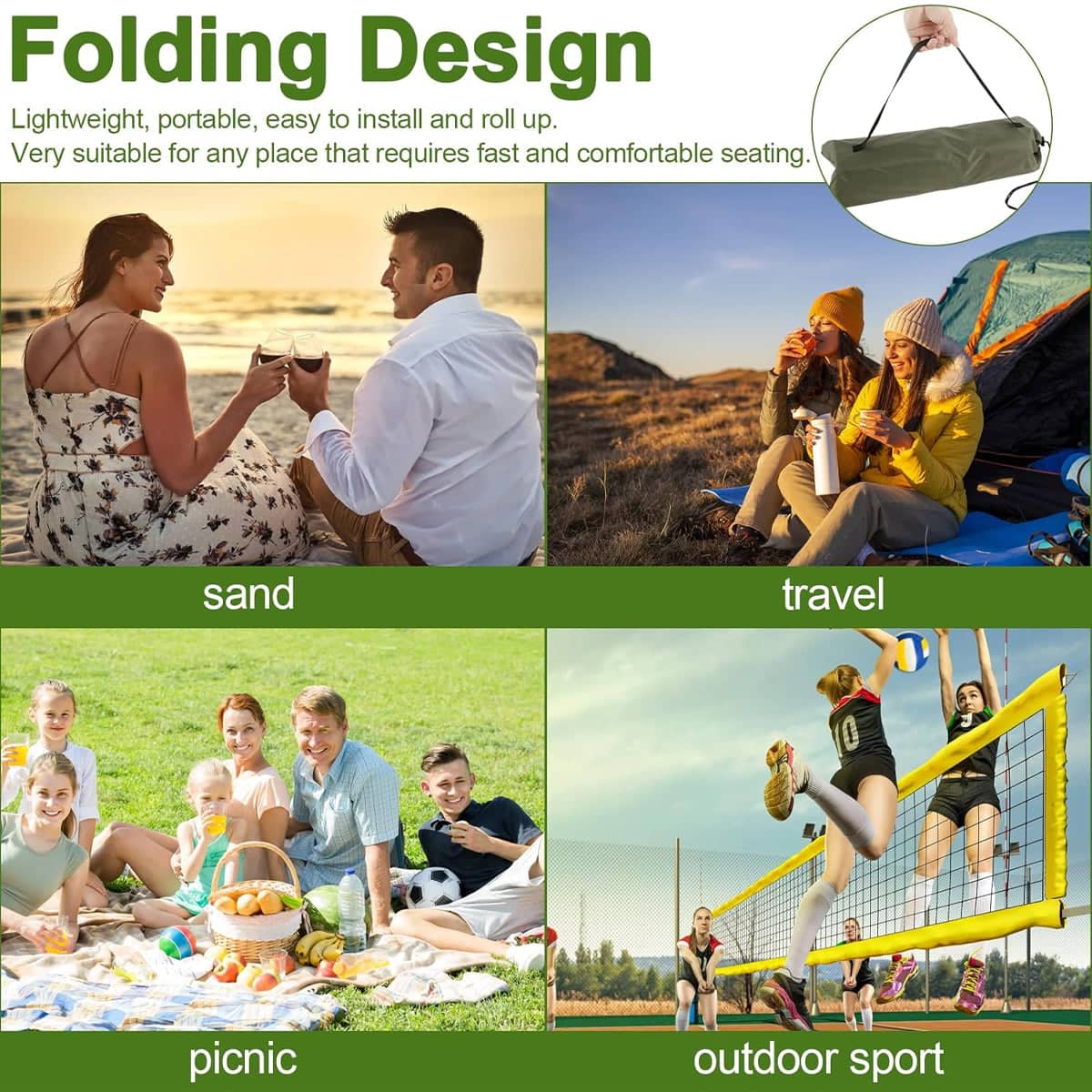 Outdoor Folding Beach Lounge Chair with Floor Mat, Portable Garden Chair - view 5