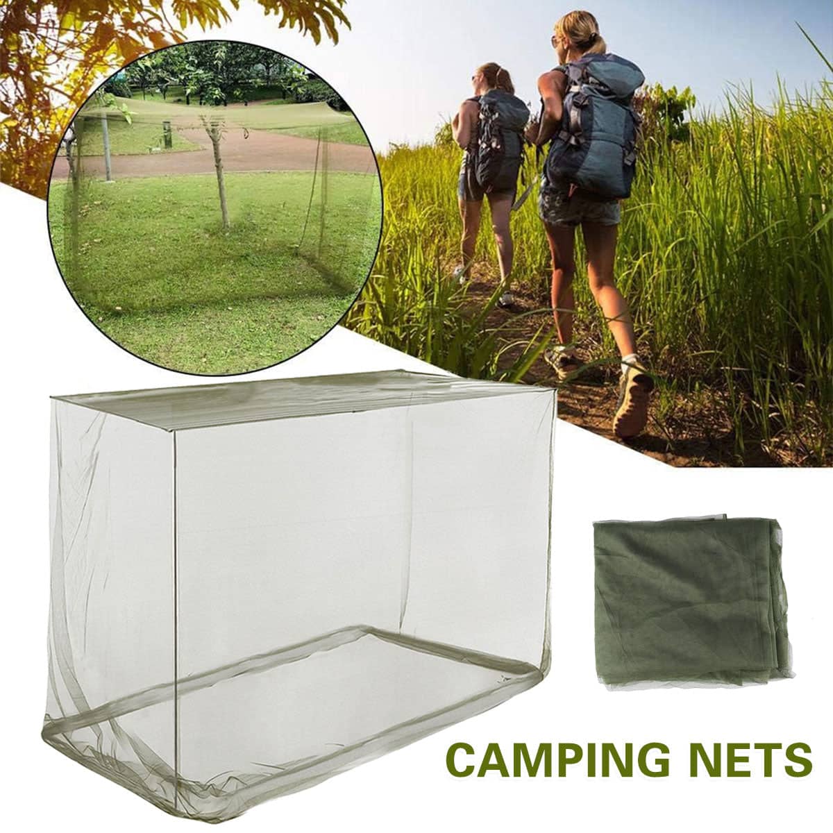 Outdoor Folding Bed Mosquito Net, Army Green Summer Netting for Camping and Hiking - Size 200 x 90 x 180 cm - view 5