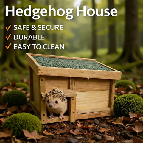 Outdoor Wooden Hedgehog House with Felt Roof, Garden Small Animal Shelter