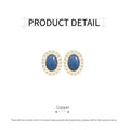 Oval Blue Oil Drop Stud Earrings, Retro Fashion Jewellery with Silver Needle Back - view 3