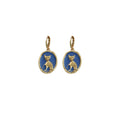 Oval Cat Earrings for Women, Gold Tone with Blue Enamel Ear Buckle - view 2