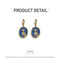Oval Cat Earrings for Women, Gold Tone with Blue Enamel Ear Buckle - view 3