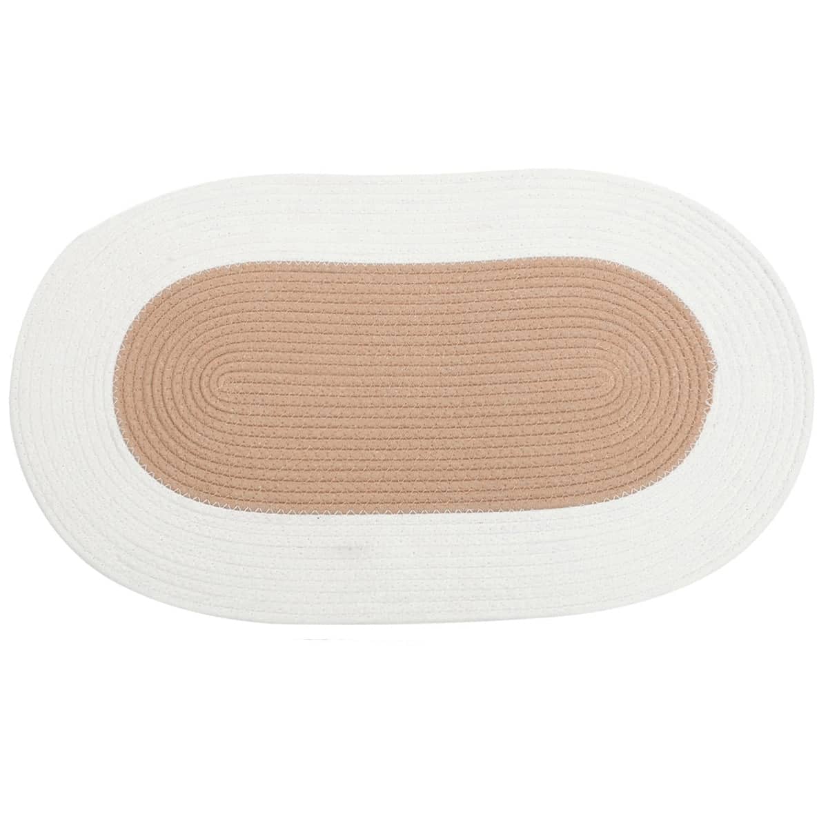 Oval Cotton Floor Mat 70 x 40 cm, Non Slip Washable Rug - Khaki