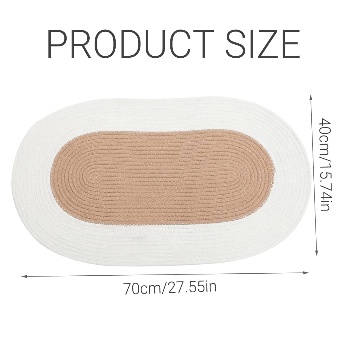 Oval Cotton Floor Mat 70 x 40 cm, Non Slip Washable Rug - Khaki - view 4
