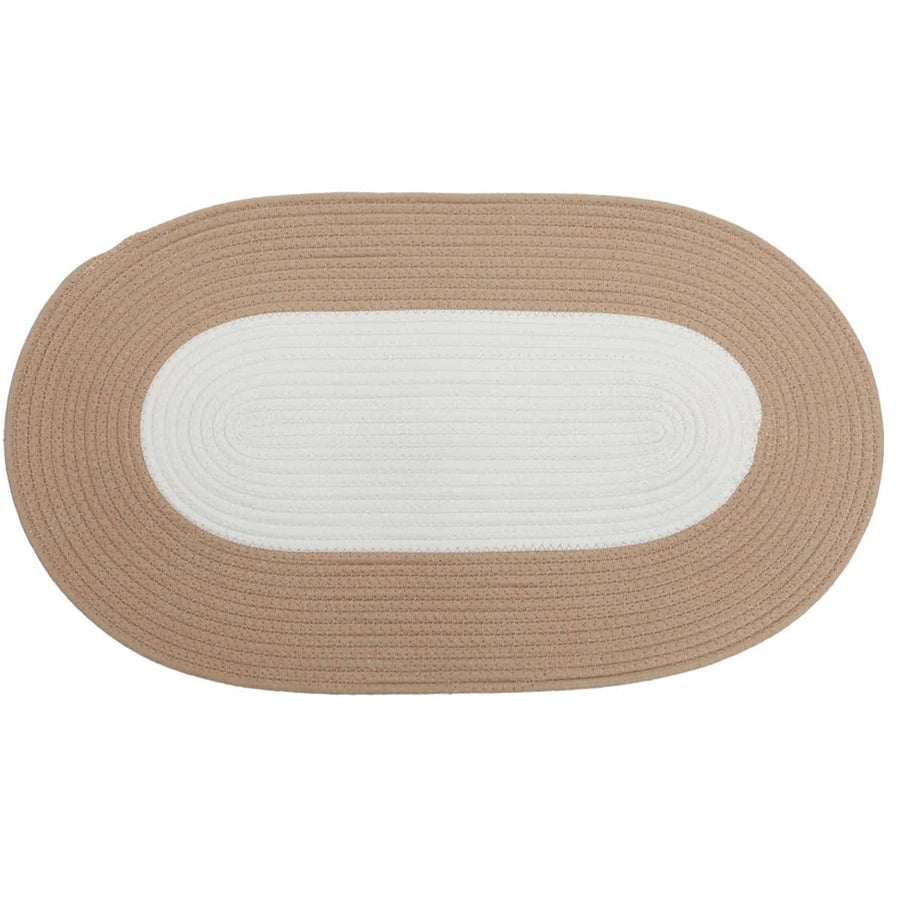 Oval Cotton Floor Mat 70 x 40 cm, Non Slip Washable Rug - White