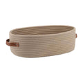 Oval Cotton Rope Storage Basket with Faux Leather Handles - Khaki