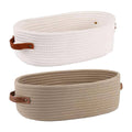 Oval Cotton Rope Storage Basket with Faux Leather Handles - Khaki - view 3