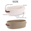 Oval Cotton Rope Storage Basket with Faux Leather Handles - White - view 4