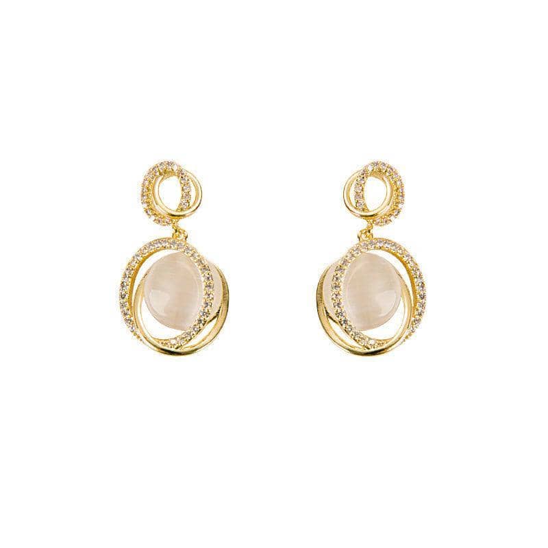Oval Drop Earrings for Women - Gold-Tone with Cream Centre Stone
