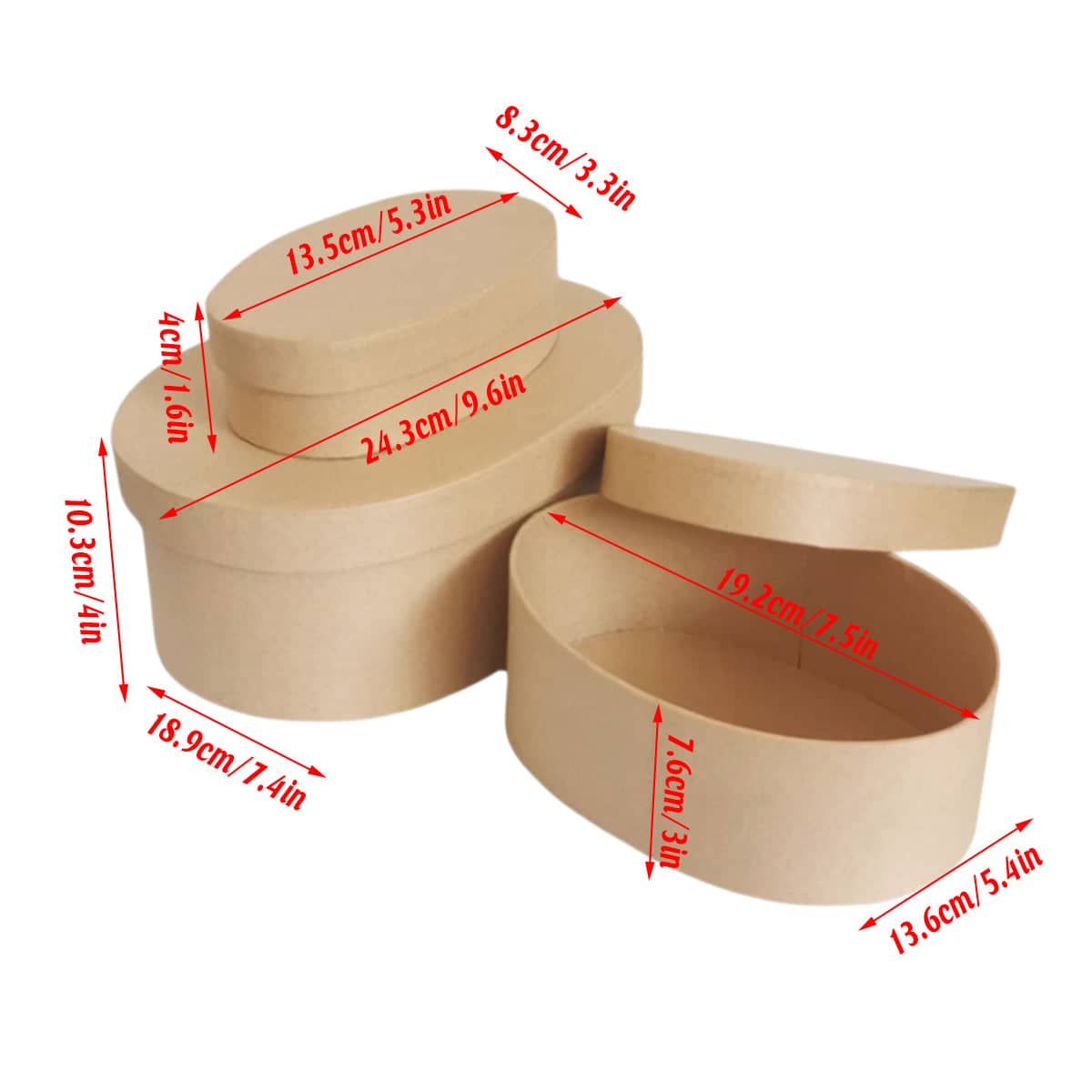 Oval Kraft Paper Gift Boxes, Pack of 5 - 13.5 x 8.3 x 4 cm - view 4