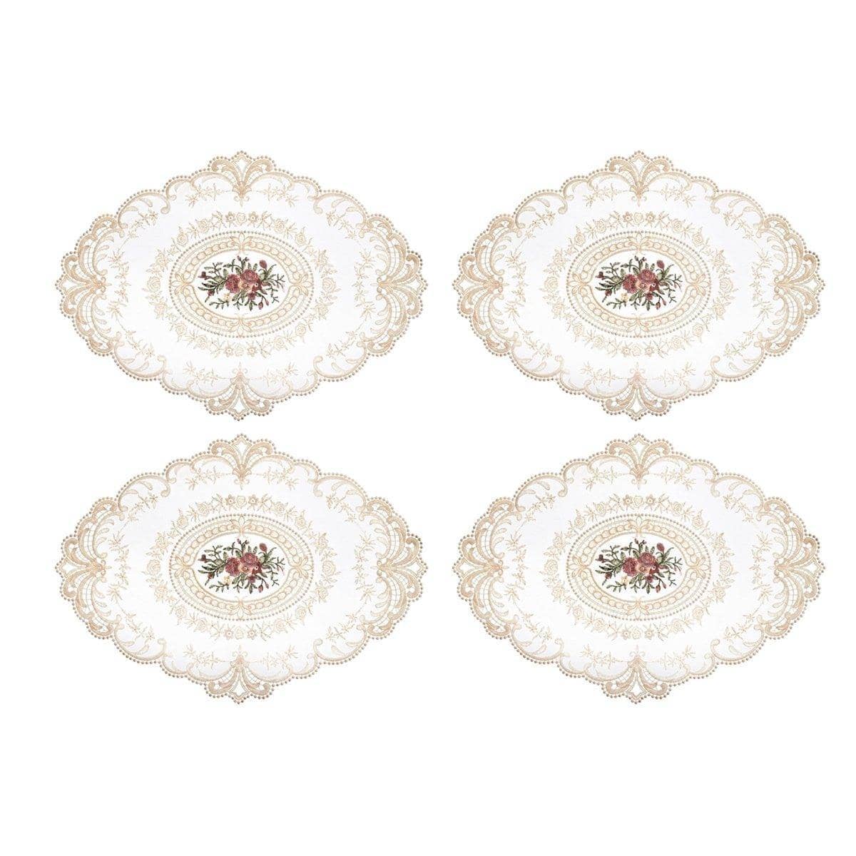 Oval Lace Placemats, 31 x 42 cm, Pack of 4 - Beige