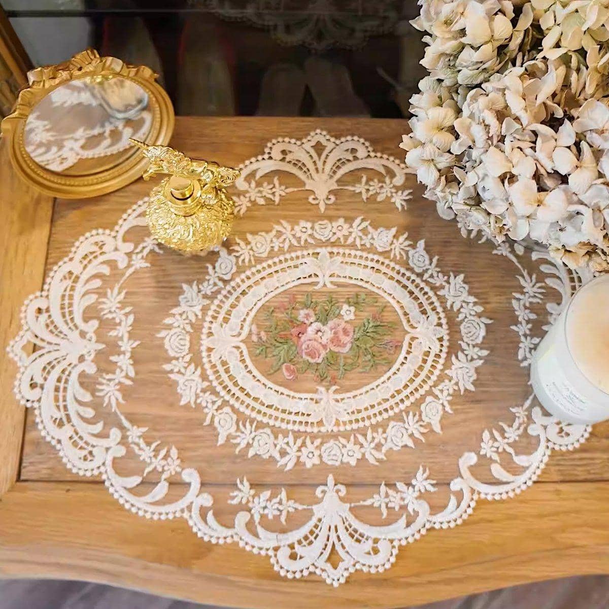 Oval Lace Placemats, 31 x 42 cm, Pack of 4 - Beige - view 4