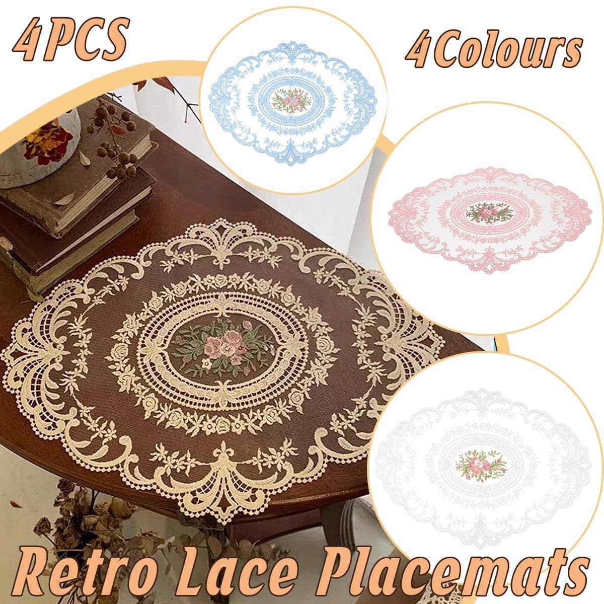 Oval Lace Placemats, 31 x 42 cm, Pack of 4 - White - view 2