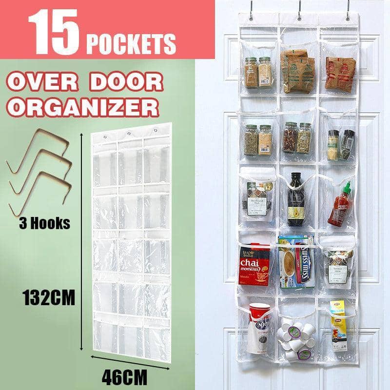Over Door Hanging Organiser with 15 Clear Pockets, 45 x 132 cm