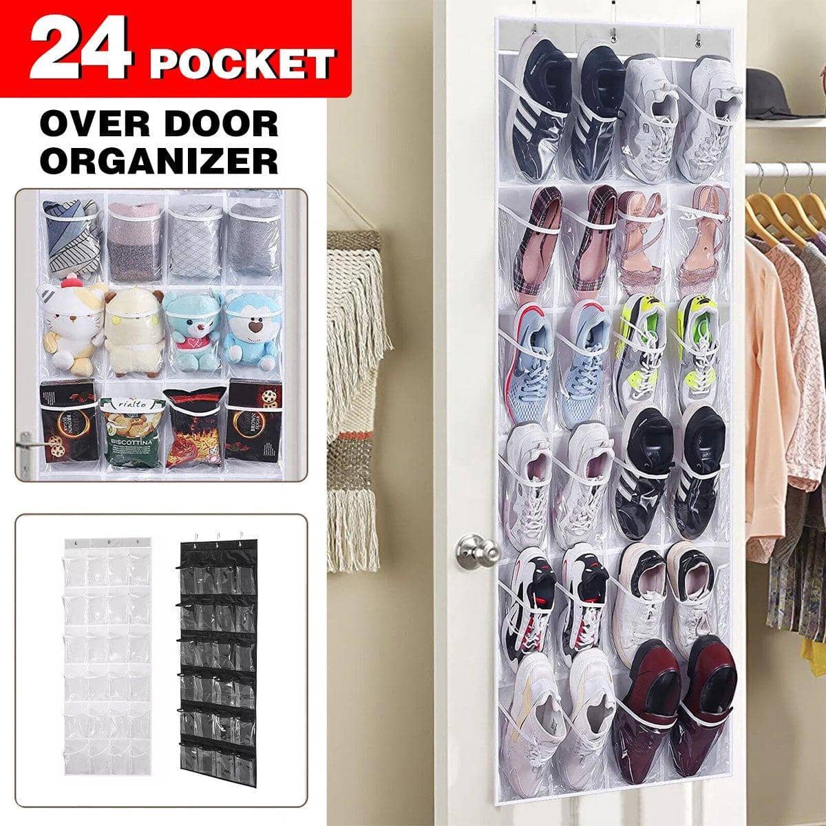 Over-Door Shoe Organiser with 24 Pockets, 135 x 45 cm - Black - view 2