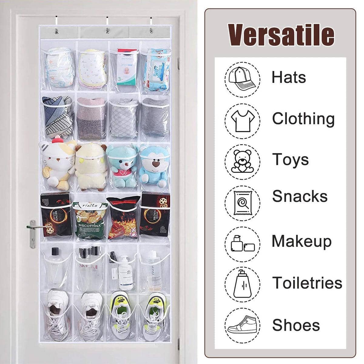Over-Door Shoe Organiser with 24 Pockets, 135 x 45 cm - Black - view 5