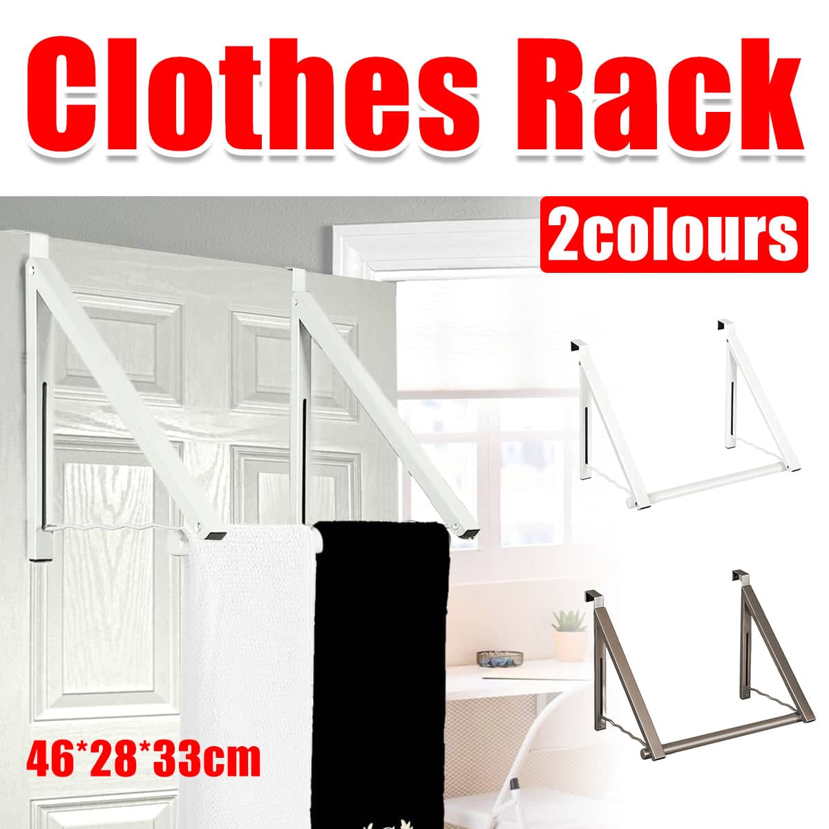 Over the Door Clothes Rack, Foldable and Adjustable - White - view 2