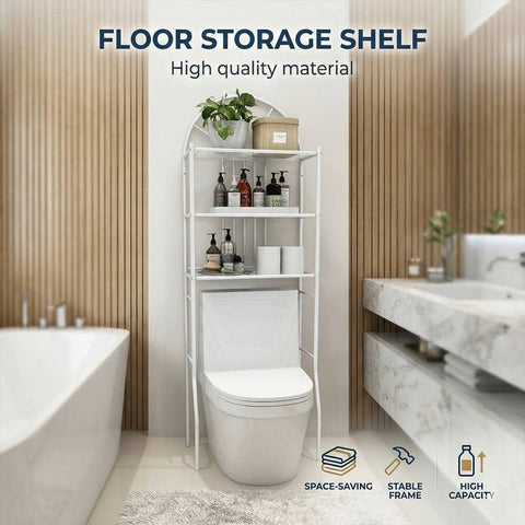 Over Toilet 3 Tier Bathroom Floor Storage Shelf White Metal
