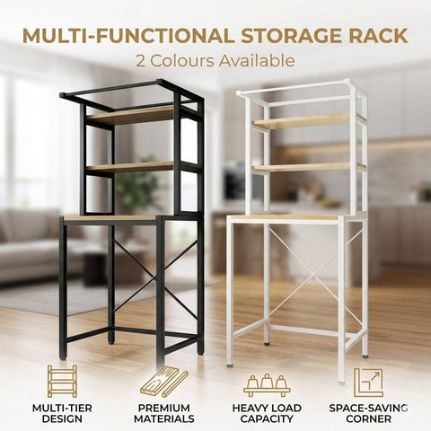 Over Washing Machine 3 Tier Storage Rack with Hanging Rail - White - view 2