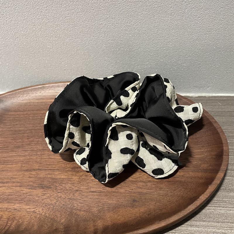 Oversized Hair Scrunchie - Black and White Spotted Print - view 4