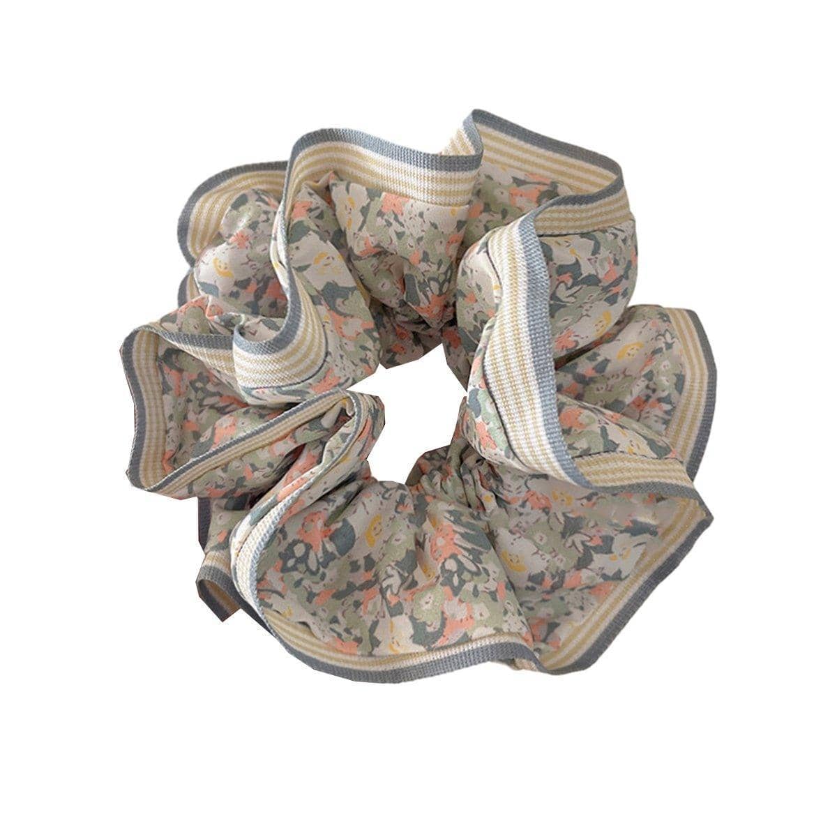 Oversized Hair Scrunchie - Green Flower Print