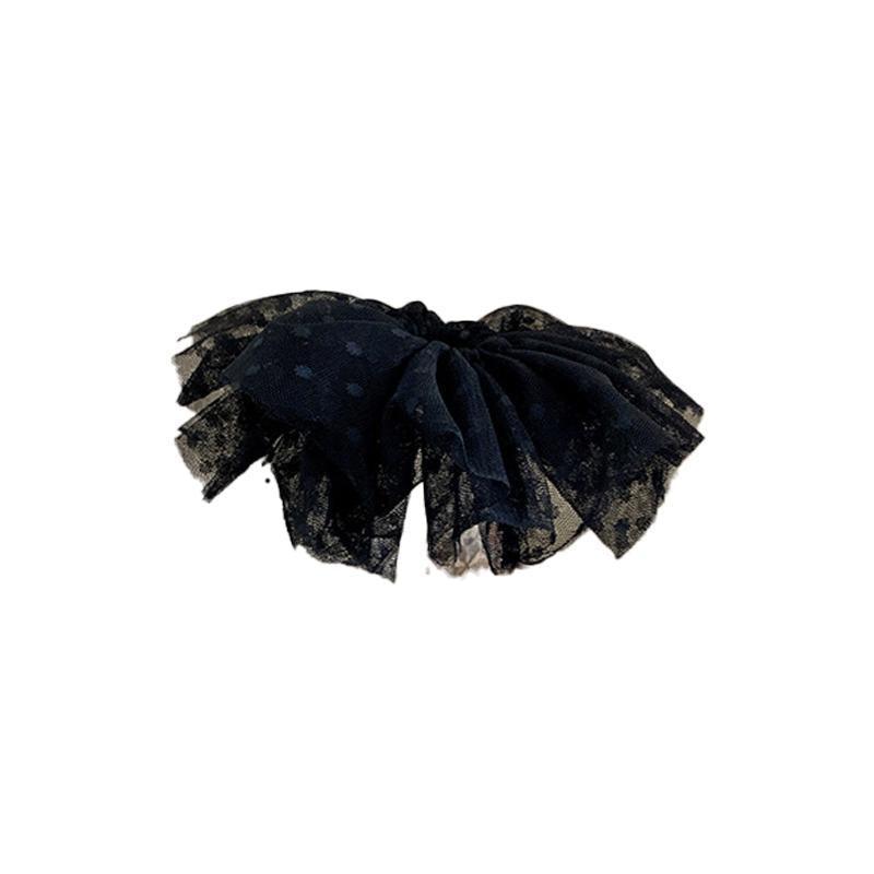 Oversized Polka Dot Lace Hair Band for Ponytails - Black, Small