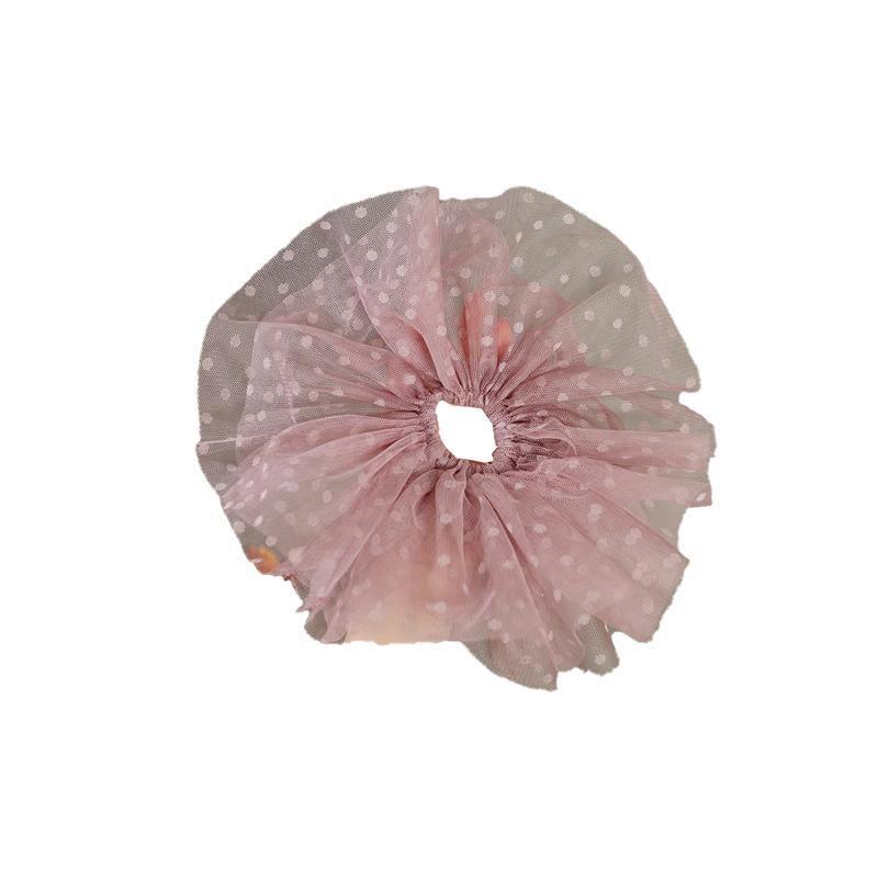 Oversized Polka Dot Lace Hair Band for Ponytails - Pink, Small