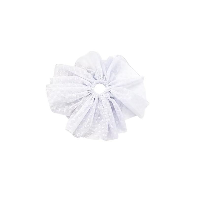 Oversized Polka Dot Lace Hair Band for Ponytails - White, Small